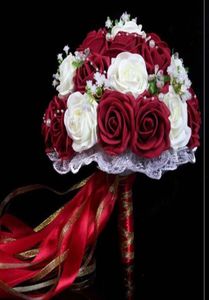 2018 Kadın Güller Şerit Dekorasyonları Gelin Çiçekler Aksesuarlar Elbise hızlı bordo bordo yapay düğün bo4447740