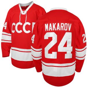 ホッケージャージーVladislav Tretiak 20 Sergei Makarov 24 1980 USSR CCCP Russian Hockey Jersey Red