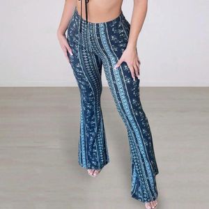 Women's Pants Women Bootcut Retro Print Flared Hem Yoga With High Elastic Waist Slim Fit Stretchy For Long