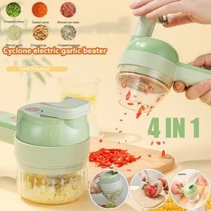 4 In 1 Handheld Elektrischer Gemüseschneider Multifunktionsset Kartoffelschäler Chili Gemüse Knoblauch Brecher Masher Küchenwerkzeug 240131