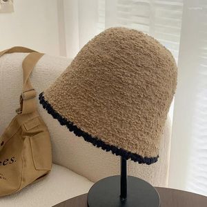 Береты вязаная плюшевая рыбацкая шапка для женщин осенью и зимой большое ведро на голову в японском стиле с отображением лица маленькое