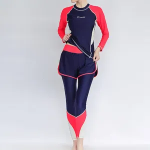 Women's Swimwear Women Plus Size Sports Swimsuit Two Pieces Long Sleeves Pants Padded High Waisted Surfing Suit Ladies Beach Wear Patchwork