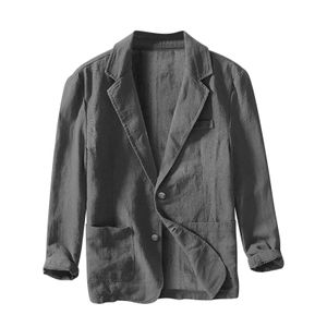 Primavera outono casual linho e algodão safari ternos para roupas masculinas cor sólida blazers jaquetas casaco oversize 240201