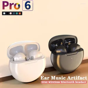 Original Pro 6 TWS trådlösa hörlurar Fone Bluetooth Earphones Stereo Headset Mini i öronladdningslådor för mobiltelefon