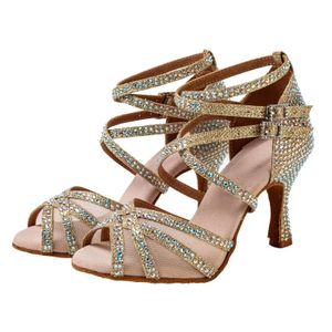 Silberne Tanzschuhe für lateinamerikanische Tanzschuhe für Erwachsene, professionelle Tanzschuhe, Diamant-Intarsien für erwachsene Damen, High Heels, Spitze, Gold, 7,5 cm, 240119