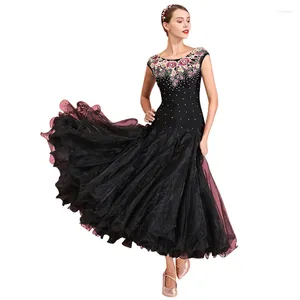 Scenkläder rosblomma mönster balsal dansklänning öva kläder modern flamenco rumba samba vals dräkter