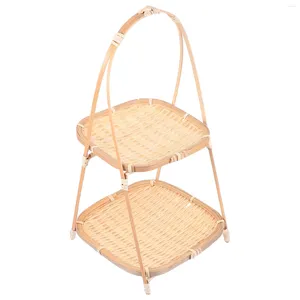 Dinnerware Sets Single Layer Bamboo Snack Stand Wicker Storage Basket Wooden Serving Trays Weaving Vegetable