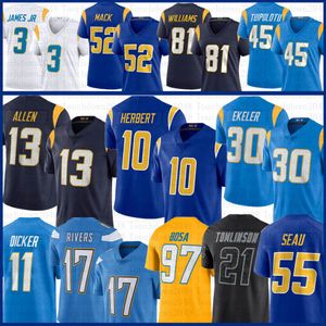 Justin Herbert Joey Bosa Fußballtrikot Keenan Allen Junior Seau Derwin James Jr Cameron Dicker Austin Ekeler Chargers LaDainian Tomlinson Khalil Mack Tuipulotu