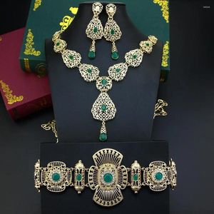 Necklace Earrings Set Sunspicems Charm Arabic Bride Jewelry Morocco Caftan Belt Gold Color Algeria Crystal Choker Earring