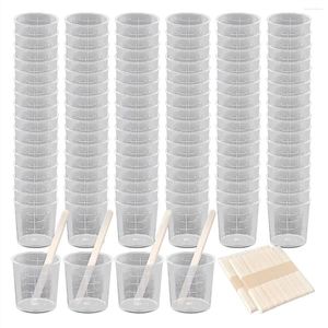 Measuring Tools 100 Pack 60Ml/2Oz Plastic Graduated Cups Transparent Scale Clear Epoxy Mixing With PCS Stirring Sticks