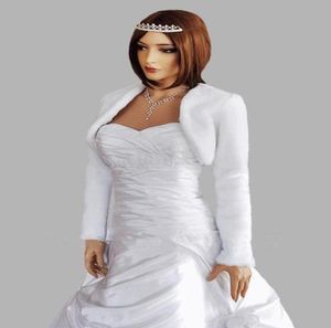 White Ivory Wedding Jackets With Long Sleeves Faux Fur Cheap Bridal Bolero Wraps Shawls Cape Coat Wedding Acces4509033