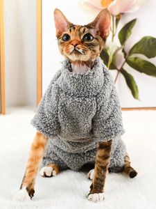 Костюмы для кошек, зимняя флисовая одежда для сфинкса, водолазка, безволосый комбинезон, пальто на четыре ноги