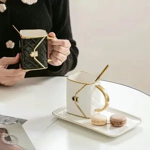Canecas saco em forma de sobremesa cerâmica copo bolsa estilo caneca criativa ouro leite chá suco água drinkware desktop decoração