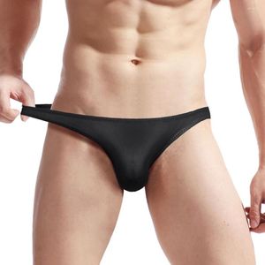 Cuecas masculinas de seda gelo transparente cuecas shorts bolsa bulge lingerie bottoms calças biquíni cintura baixa masculino t-back