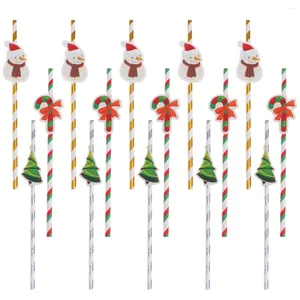 Disposable Cups Straws 30 Pcs Decor For Drinking Decorate Christmas Paper Child