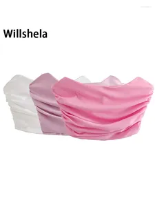 Women's Tanks Willshela Women Fashion Solid Pleated Side Zipper Corset Cropped Tops Vintage Strapless Female Chic Lady Crop Top
