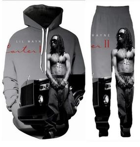 Nya män/kvinnor lil wayn roliga 3D -tryck modespår Hip Hop Pants + Hoodies Tracksuit Set RA54