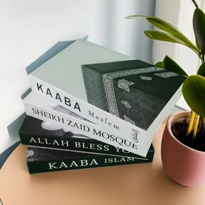 Libri falsi di religione islamica per la decorazione Libro decorativo Moschea Kaaba Tavolino di lusso Scatola di immagazzinaggio Oggetti di scena Decorazioni per la casa 240131