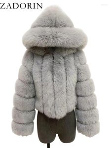 Женский меховой зимний топ ZADORIN для женщин, норковая шуба с капюшоном, укороченная искусственная пушистая розово-белая куртка, пальто, верхняя одежда