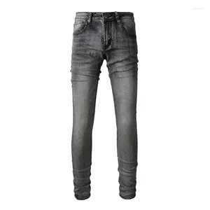 Men's Jeans Men Gray Blank Skinny Stretch High Streetwear Fashion Slim Fit Distressed Plain