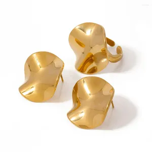 Collana di orecchini Set Youthway lucido in acciaio inossidabile liscio rotondo anello pieghettato design gioielli con fascino per le donne regalo 2024