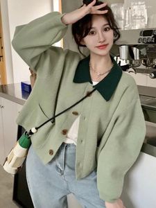 여자 니트 2024 달콤한 니트 카디건 Y2K 가을 긴팔 옷깃 코트 여성 한국 패션 아방가르드 바람 허리 점퍼