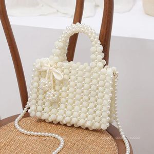 Evening Bags Fashion Female Small Tote Beaded Woven Luxury Handbag And Purses For Women 2024 Solid Color Boutique Ladies Shoulder Crossbody