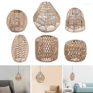 Pendant Lamps Boho Lamp Shade Paper Rattan Handwoven Wicker Lampshade Light Fixture Chandelier Lights Cover Home Decor