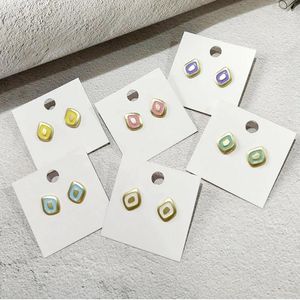 Stud Earrings Colorful Enamel Metal Geometric Square For Women Fashion Jewelry Yellow Pink Green Female Small