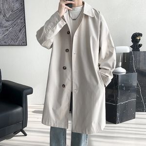 Mens Trench Coat Fashion Long Windbreaker Men Solid Color Single Breasted Loose Casual Trench Man Streetwear Plus Size M5XL 240118