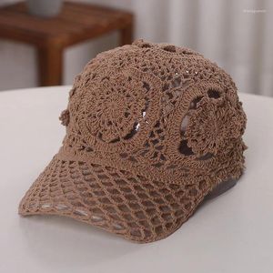 Ball Caps Hand Woven Baseball Women Handmade Flower Hollowed Thin Skullies Cap Spring Summer Breathable Leisure Fashion Knit Hats