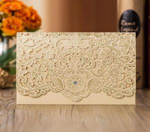 2020 European Gold Hollow Flower Invitation Cards Folded Laser Cut Pocket Wedding Invites with Customized Insert3087716