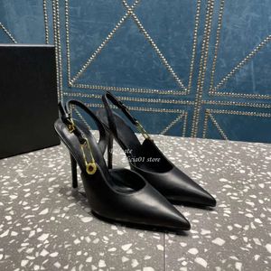 2024 New Designer Dress Satin Drill Buckle Safety Pin Patent Leather High Women's Wedding Fine Heeled Banquet Shoes