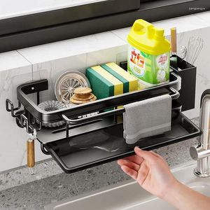 Kitchen Storage Rag Rack Shelves Wall Mounted Non-perforated Household Sink Sponge Hanging Basket Draining Wholesale