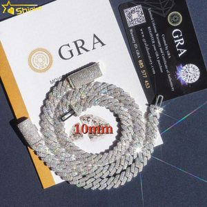 Hot Selling Drop Shipping 10mm 925 Sterling Silver Hip Hop Halsband Iced Out Diamond Moissanite Cuban Link Chain