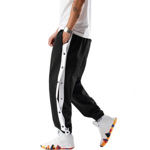 Spring Men Hip Hop Sweatpants Düğmesi Spor Trailsuit Çizgili Jogger Pantolon Geniş Bacak Jogging Sportswear Street Giyim Pantolon 240122