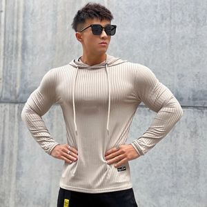 Vår- och höststil Fitness Sportkläder Mens Outdoors Training Sticked Long Sleeve Hoodie Hooded Pullover M3 XL 240202