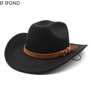 Winter Autumn Mens Western Women Cowboy Hat For Gentleman Lady Cowgirl Jazz Hat Wide Brim Felt Fedora Hat Sombrero Hombre 240119