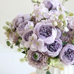 Декоративные цветы, домашний декор, роскошный искусственный букет, искусственный пион, шелковая цветочная композиция, свадебный центральный элемент