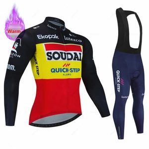 Soudal Hızlı Adım Kış Bisiklet Formaları Set Erkekler Termal Polar Bisiklet Giysileri Maillot Ropa Ciclismo Hombre Sıcak Bisiklet Giysileri 240131