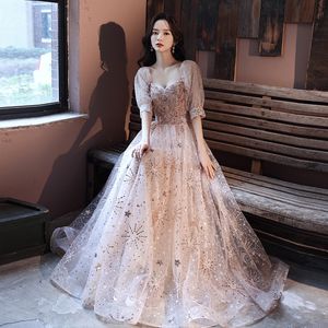 2024 Elegant Mother of The Bride Dresses v neck With Long Sleeve Lace Champagne Gold Plus Size Mermaid Women Occasion Mother's Gown Women Evening Wedding Guest Gowns