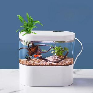 Kreatywne mini akwarium komputerowe z akwarium z biochemicznym systemem filtracji i światłem LED Betta Fish Ecological Water Cycle 240124