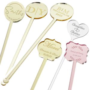 100PCS Personalized Engraved Stir Sticks Etched Drink Stirrers Bar Stir Sticks Swizzle Acrylic Table Tag Baby Shower Decor 240118