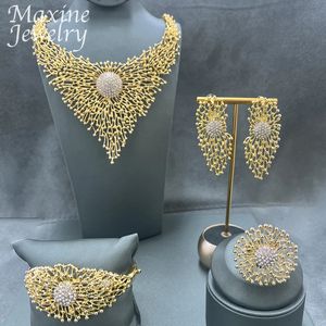 Оригинальный комплект украшений из 18-каратного золота для женщин, модное золотое ожерелье, серьги, браслет, кольцо, роскошные вечерние свадебные подарки в Дубае 240125