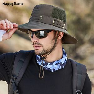 Mens Cap Breattable Mesh Solid Color Bucket Hat Boonie Hat Fishing Caping Camping Vandring Antiuv Sun Hat Wide Brim Fisherman Hat 240126