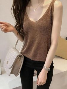 Women's Tanks French Black Sexy Club Knitted Sleeveless Top Women Brown Short Tank Summer White V-neck Backless Slip Vest Tops Simple