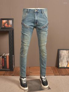 Mäns jeans Retro nödställda sömmar Motorcykel Personliga kläder Stretch Slim Fit Skinny High-End High Street Pants