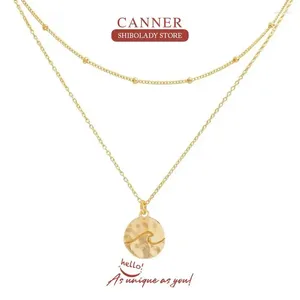 Pendants CANNER Double Decked Wave Round Card Necklace For Women 925 Sterling Silver Jewelry Charming Pendant Chain Choker Bijoux Collar