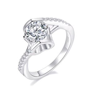 Anello gioielli D VVS Moissanite Anello di fidanzamento Moissanite da donna in argento 925 placcato oro bianco