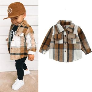 Crianças bebê menina menino camisa xadrez jaqueta casual lapela manga longa botão up cardigan jaqueta casaco outono crianças roupas 240202